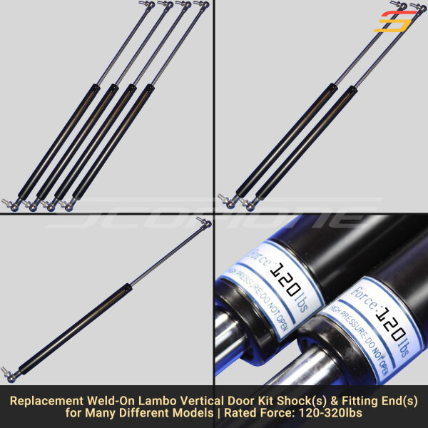 Weld On Lambo Vertical Door Kit Replacement Shocks & Ends - 19 1/4" - M8 - 120 to 320lbs - Image 3